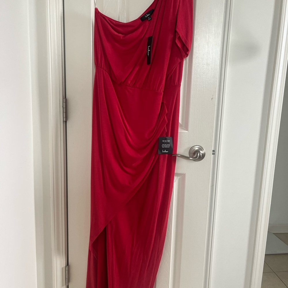 Lulu's Vibrant Red One-Shoulder Dress